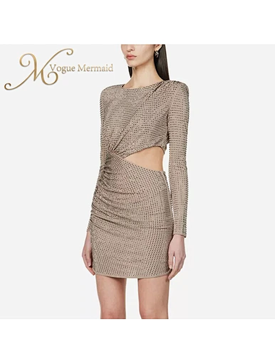 long sleeve rhinestone dress