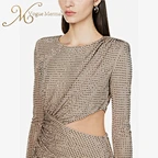 hot fix rhinestone long sleeve rhinestone dress